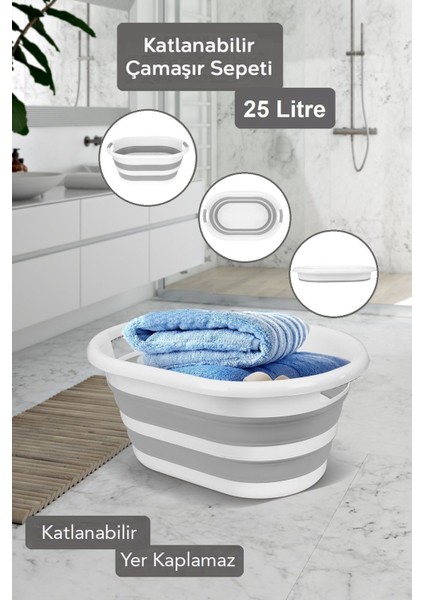 Bella Katlanabilir Silikon Çamaşır Sepeti - Çok Amaçlı Düzenleyici Akordiyon Sepet 25 L