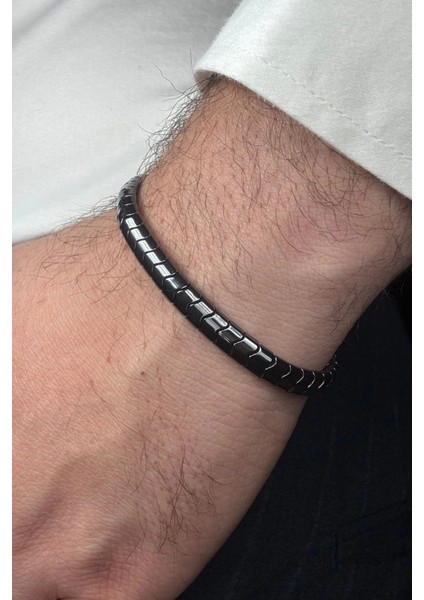 Premium Seri Dalgalı Asimetrik Hematit Taşlı Asansör İpli Ayarlanabilir Erkek Bileklik fiyatları