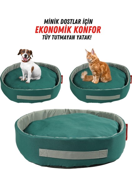 Sünger Simit Köpek Yuvası Küçük Irk Köpek Yatağı ve Kedi Yatağı 55 cm Yeşil Gri