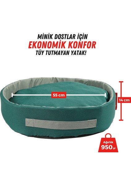 Sünger Simit Köpek Yuvası Küçük Irk Köpek Yatağı ve Kedi Yatağı 55 cm Yeşil Gri