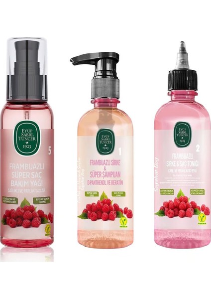 Frambuaz Seyahat Saç Bakım Seti - Bakım Yağı 100 ml - Tonik 100 ml ve Şampuan 100 ml