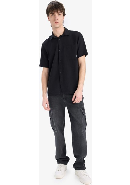 %100 Pamuk Regular Fit Yazlık Kısa Kollu Siyah Gömlek E0461AX25SM fiyatları