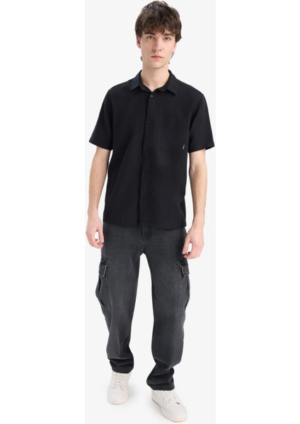 %100 Pamuk Regular Fit Yazlık Kısa Kollu Siyah Gömlek E0461AX25SM modelleri