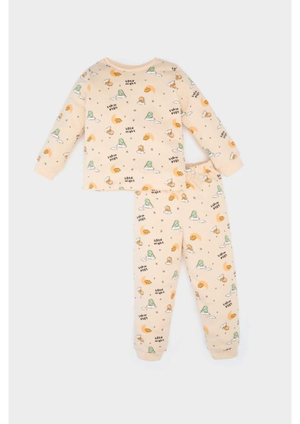 Erkek Bebek Pijama Takımı Dinazor Desenli Uzun Kollu Üst Beli Lastikli Uzun Alt E6938A525SP