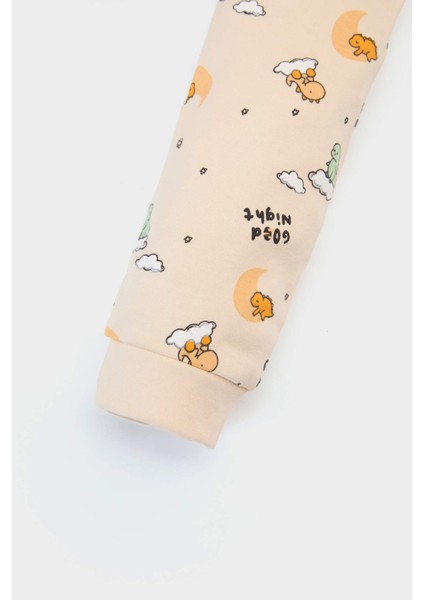 Erkek Bebek Pijama Takımı Dinazor Desenli Uzun Kollu Üst Beli Lastikli Uzun Alt E6938A525SP