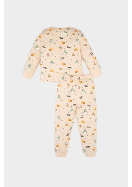 Erkek Bebek Pijama Takımı Dinazor Desenli Uzun Kollu Üst Beli Lastikli Uzun Alt E6938A525SP