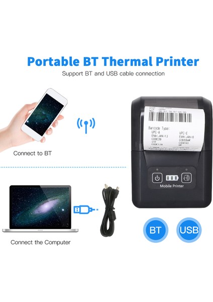 58MM Kablosuz Bt ve USB Termal Yazıcı - Restoran ve Perakende Için Taşınabilir Mini (Yurt Dışından)