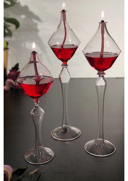 3'lü Ayaklı Kandil Seti - Konik Özel Seri - 200ML Kandil Yağı Hediyeli