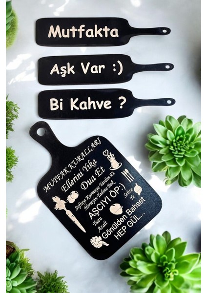 Mutfak Kuralları Mutfakta Aşk Var Bi Kahve Lazer Kesim Duvar Süsü