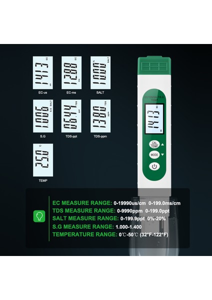 5'i 1 Arada Ec Tds Tuzluluk Sıcaklık Dijital LCD Su Test Cihazı - Akvaryum ve Havuz (Yurt Dışından)
