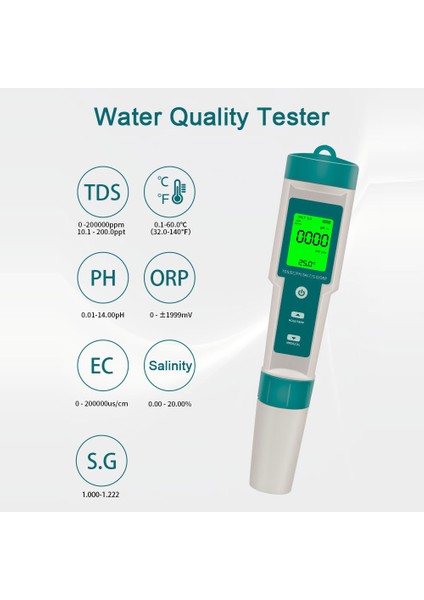 7'li 1 Arada Yüksek Hasiyetli Dijital Su Test Cihazı - Ph, Tds, Ec, Sıcaklık (Yurt Dışından)