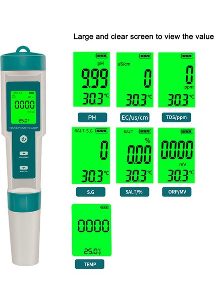 7'li 1 Arada Taşınabilir Yüksek Hasiyetli Dijital Su Test Cihazı - Ph, Tds, Ec, Tuzluluk, Orp, Özgül Ağırlık, Sıcaklık (Yurt Dışından) fiyatları