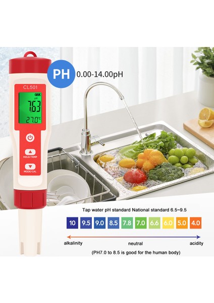 5'i 1 Arada Su Kalitesi Test Kalemi - Klor, Ph, Sıcaklık Ölçer Içme Suyu Akvaryum Havuz (Yurt Dışından)
