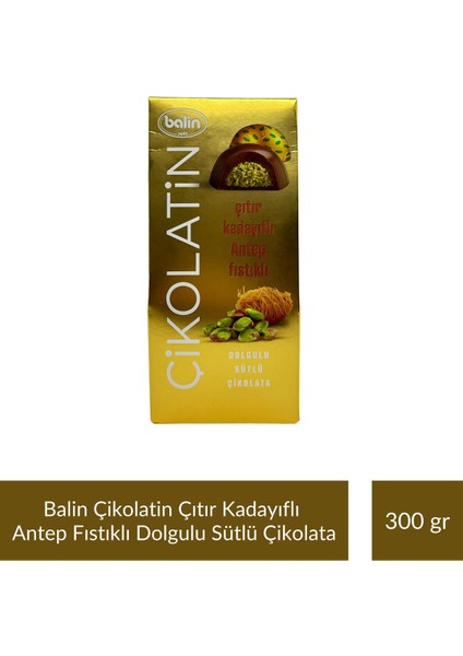 Çikolatin Çıtır Kadayıflı Antep Fıstıklı Dolgulu Sütlü Çikolata 300 gr x 2 Adet
