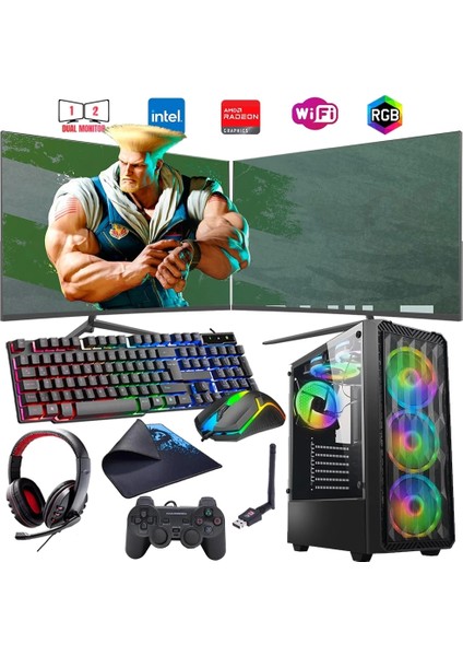 I7 12700F 16GB Ddr4 1tb M2 8gb RX580 Çift 24" Monitörlü Oyun Bilgisayarı (Gaming Set)