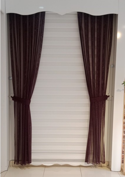 Tül Fon Perde Koyu Bordo Renk 1/3 Sık Pileli Dikim