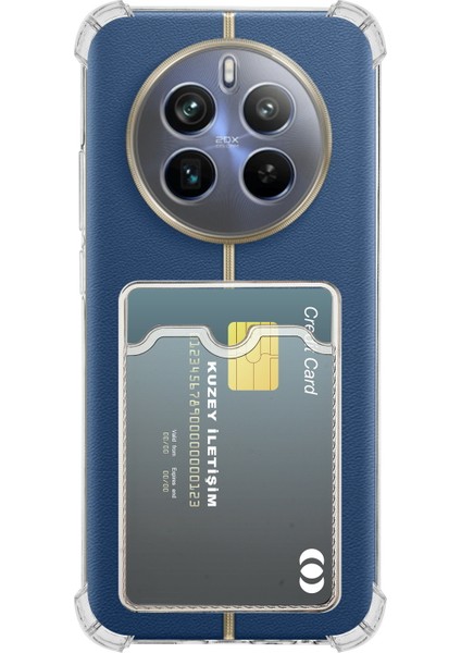 Realme 12 Pro ile Uyumlu Kapak Kamera Korumalı Kartlıklı Darbe Emici Özellikli Şeffaf Silikon Kılıf