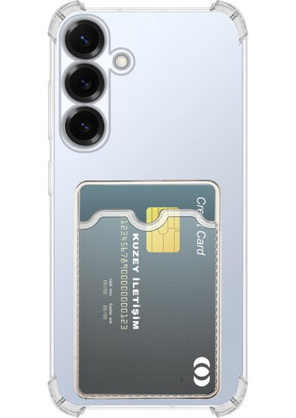 Samsung Galaxy S25 Plus ile Uyumlu Kapak Kamera Korumalı Kartlıklı Darbe Emici Özellikli Şeffaf Silikon Kılıf