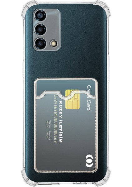 Oppo A74 ile Uyumlu Kapak Kamera Korumalı Kartlıklı Darbe Emici Özellikli Şeffaf Silikon Kılıf