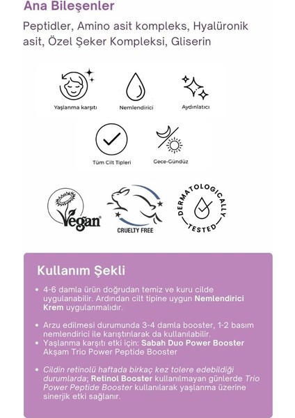 Trio Power Peptide Booster I Yenileyici Nemlendirici Canlandırıcı Serum I Tüm Cilt Tipleri