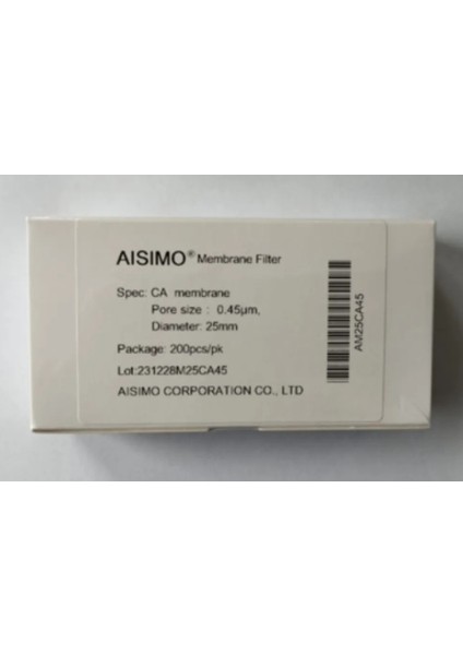 - AM25CA45 Ca (Selüloz Asetat) Membran Filtresi Pore:0.45(Μm) Diameter:25(Mm) 200/PK