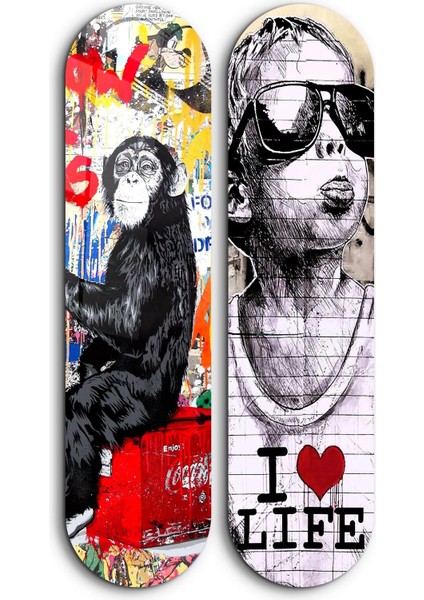 I Love Life Banksy Skateboard Cam Tablolar - Ev Dekorasyon