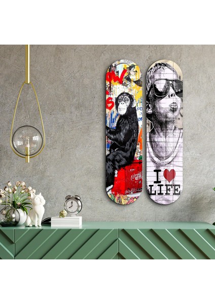 I Love Life Banksy Skateboard Cam Tablolar - Ev Dekorasyon fırsatları