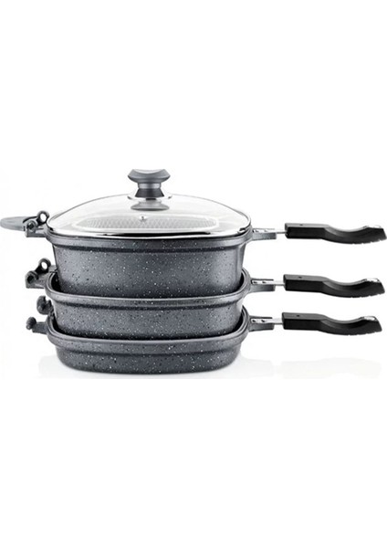 7 Parça Granit Multi Cooker Tencere Seti Gri
