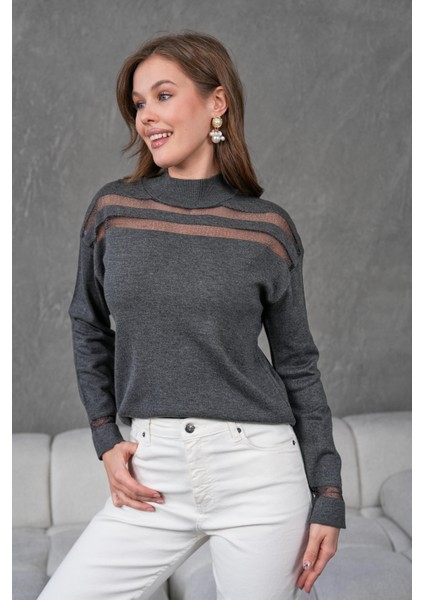 Transparan Çizgili Triko Kazak Triko Bluz 1107 fiyatları