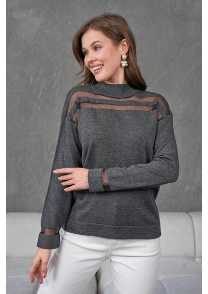 Transparan Çizgili Triko Kazak Triko Bluz 1107 fırsatları