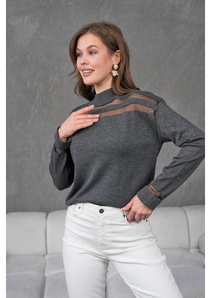 Transparan Çizgili Triko Kazak Triko Bluz 1107 indirimleri
