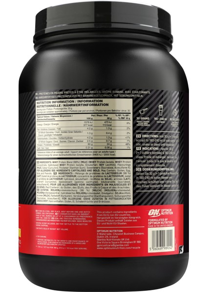 %100 Whey Protein Gold Standart Muz Aromalı 2lbs./908 gr