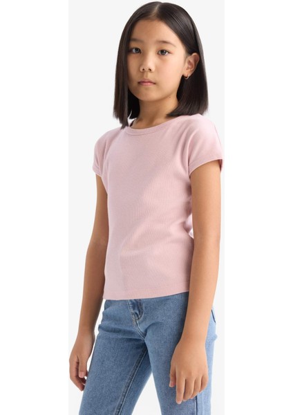 Kız Çocuk Slim Fit Dar Kesim Bisiklet Yaka Basic Düz Fitilli Kaşkorse Kısa Kollu Tişört B3053A825SM modelleri
