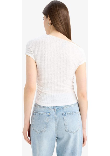 Slim Fit Dar Kesim Tek Omuzlu Bürümcük Kısa Kollu Tişört D4414AX25SM indirimleri