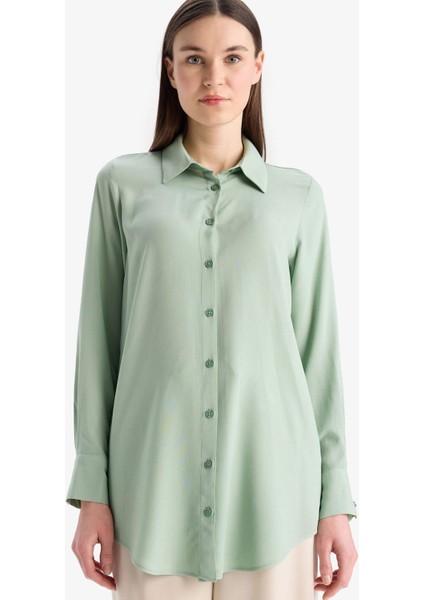 Regular Fit Basic Düz Uzun Kollu Tesettür Gömlek Tunik Z3538AZ25SP