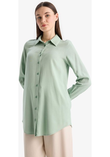 Regular Fit Basic Düz Uzun Kollu Tesettür Gömlek Tunik Z3538AZ25SP fırsatları