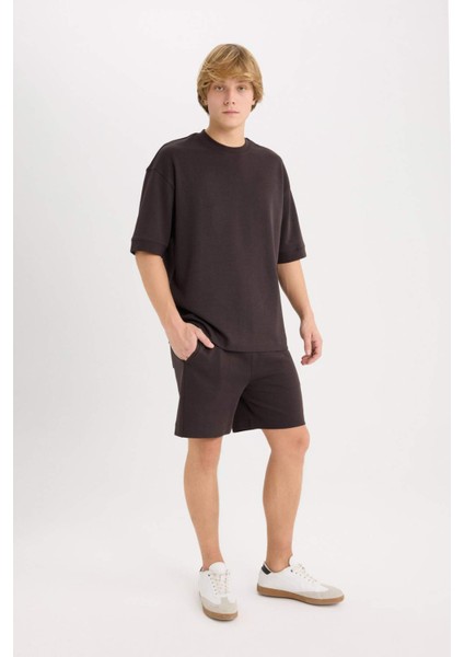 Loose Fit Bisiklet Yaka Kısa Kollu Ağır Kumaş Basic Düz Tişört B4844AX25SP