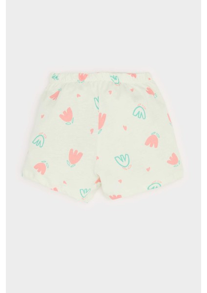 Kız Bebek Pijama Takımı Çiçekli Kısa Kollu Penye Üst Beli Lastikli Şort E4614A525SM