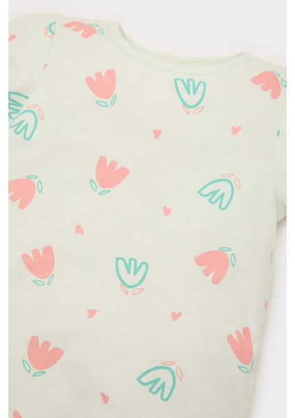 Kız Bebek Pijama Takımı Çiçekli Kısa Kollu Penye Üst Beli Lastikli Şort E4614A525SM