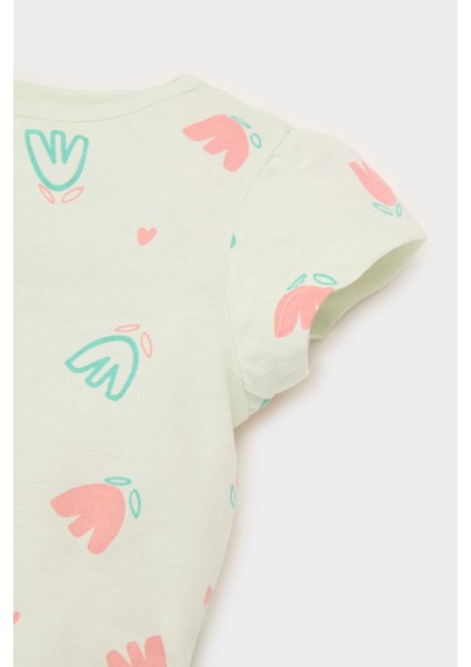 Kız Bebek Pijama Takımı Çiçekli Kısa Kollu Penye Üst Beli Lastikli Şort E4614A525SM