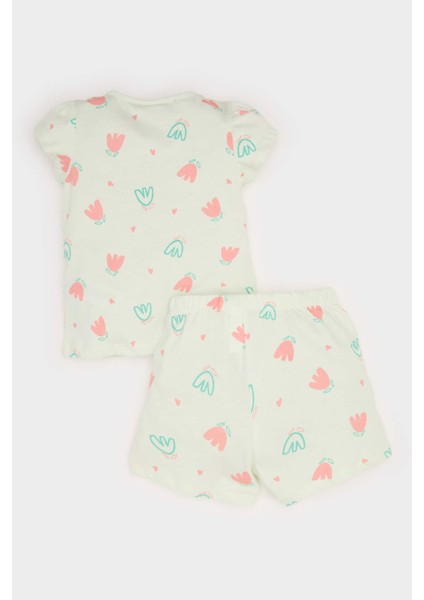 Kız Bebek Pijama Takımı Çiçekli Kısa Kollu Penye Üst Beli Lastikli Şort E4614A525SM