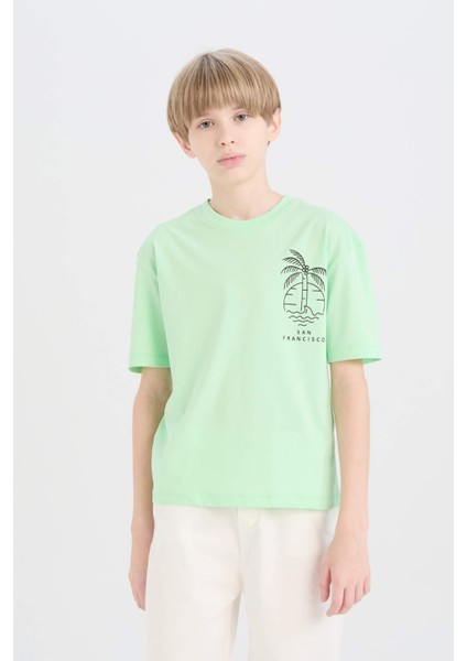 Erkek Çocuk Oversize Geniş Kalıp Bisiklet Yaka Baskılı Kısa Kollu Tişört B6165A825SM modelleri