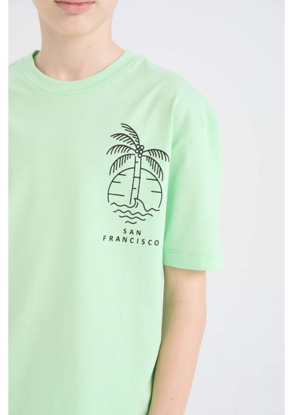 Erkek Çocuk Oversize Geniş Kalıp Bisiklet Yaka Baskılı Kısa Kollu Tişört B6165A825SM fırsatları