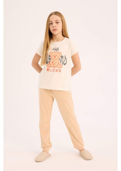 Kız Çocuk Pijama Takımı Baskılı Kısa Kollu Üst Beli Lastikli Uzun Alt E0543A825SM fiyatları