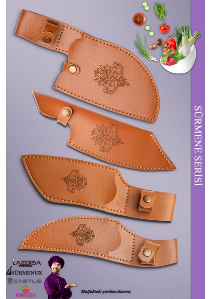 Sürmene Serisi Outdoor Bıçak Kamp Bıçağı Mutfak Şef Bıçak Bıçağı Deri Kılıflı 4 Lü Set Siyah (Out-011) fiyatları