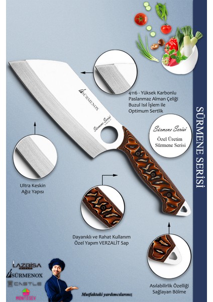 Sürmene Serisi Outdoor Bıçak Kamp Bıçağı Mutfak Şef Bıçak Bıçağı Deri Kılıflı 3 Lü Set (Out-009) fırsatları