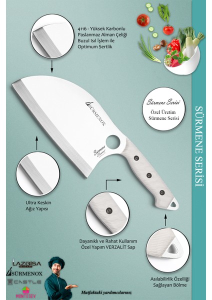 Sürmene Serisi Outdoor Bıçak Kamp Bıçağı Mutfak Şef Bıçak Bıçağı Deri Kılıflı 3 Lü Set (Out-009) fırsatları