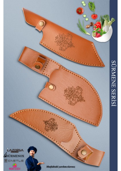 Sürmene Serisi Outdoor Bıçak Kamp Bıçağı Mutfak Şef Bıçak Bıçağı Deri Kılıflı 3 Lü Set Out-008 fiyatları