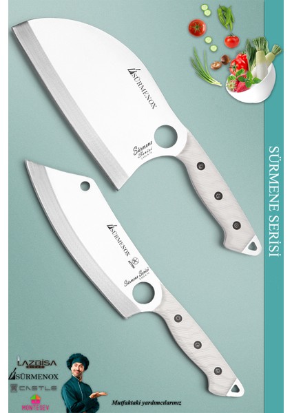 Sürmene Serisi Outdoor Bıçak Kamp Bıçağı Mutfak Şef Bıçak Bıçağı Deri Kılıflı 2 Li Set (Out-007) indirimleri