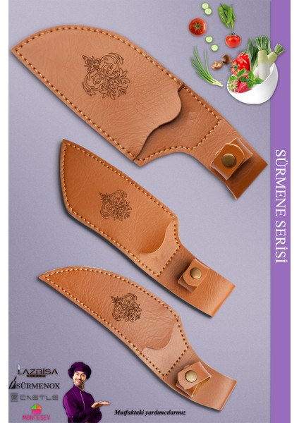 Sürmene Serisi Outdoor Bıçak Kamp Bıçağı Mutfak Şef Bıçak Bıçağı Deri Kılıflı 3 Lü Set (Out-010) fiyatları